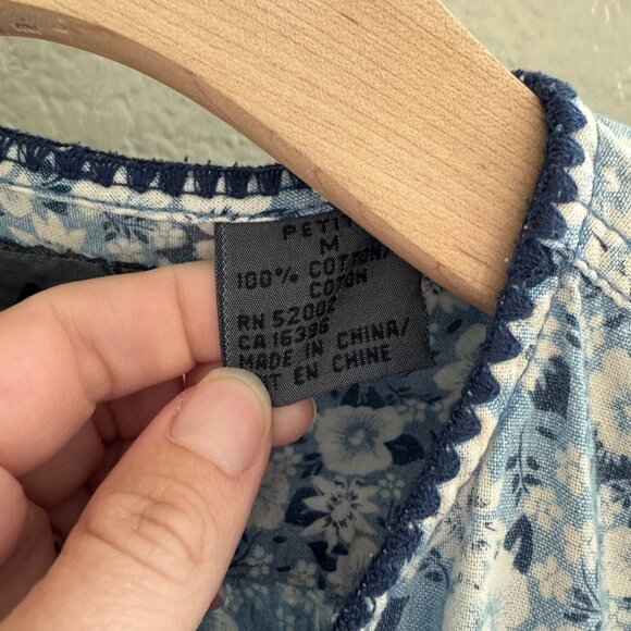 Vintage Liz Claiborne Blue Floral Peasant Long Sleeve Midi Dress Size Petite M - Picture 8 of 12